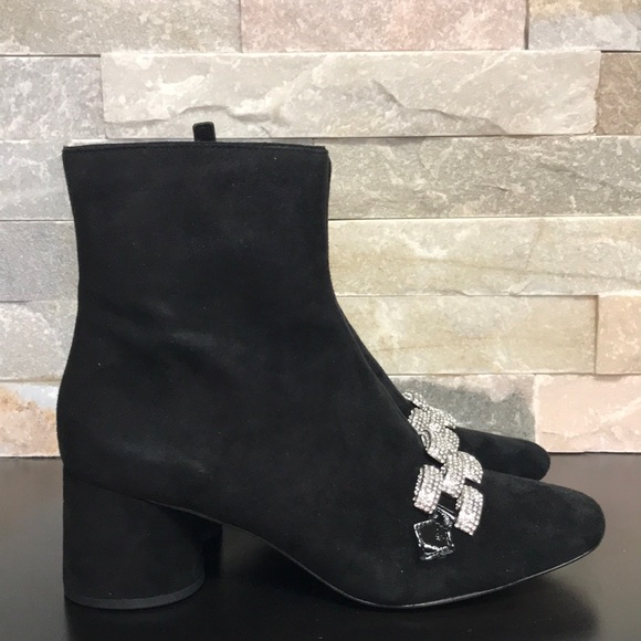 🎁 MARC JACOBS Embellished Chain Suede Block Heel Booties - Picture 2 of 8